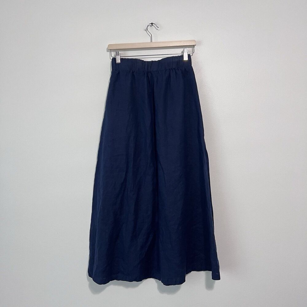 Quince 100% European Linen Maxi Skirt Deep Navy XS Side Slit Pockets Coastal - Picture 9 of 13
